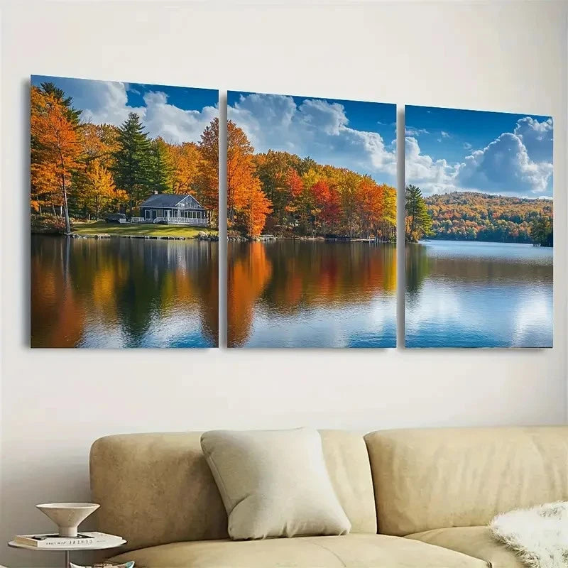 3pcs Great East Lake New Hampshire Lake Wall Art Set Canvas Framed 40x60cm - High Quality Print 100% Australian Made Wall Canvas Ready to Hang