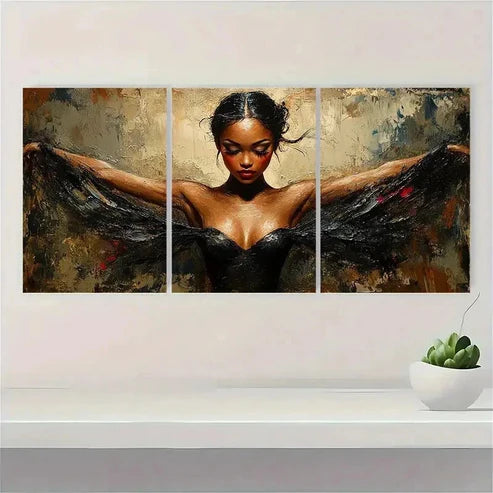 3pcs Elegant Ballerina Brown, Black, Golden BL Wall Art Canvas Unframed - High Quality Print 100% Australian Made Wall Canvas - Bella Home Decor