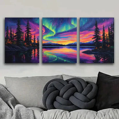 3pcs Aurora Forest Colorful Evening Dark Perfect Wall Art Set Canvas Unframed - High Quality Print 100% Australian Made Wall Canvas - Bella Home Decor