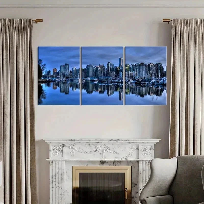 3pcs City Night View Skyline Painting Wall Art Set Canvas Framed 40x60cm - High Quality Print 100% Australian Made Wall Canvas Ready to Hang - Bella Home Decor