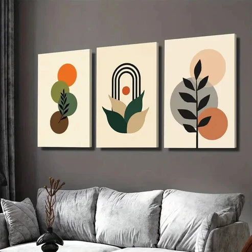 3pcs Boho Style Colorful Geometric & Botanical  Wall Art Set Canvas Unframed - High Quality Print 100% Australian Made Wall Canvas - Bella Home Decor
