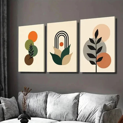 3pcs Boho Style Colorful Geometric & Botanical  Wall Art Set Canvas Unframed - High Quality Print 100% Australian Made Wall Canvas - Bella Home Decor