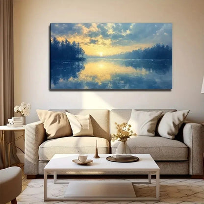 Sunrise Lake Reflection Wall Art Canvas Office Home Room Framed 120x60cm