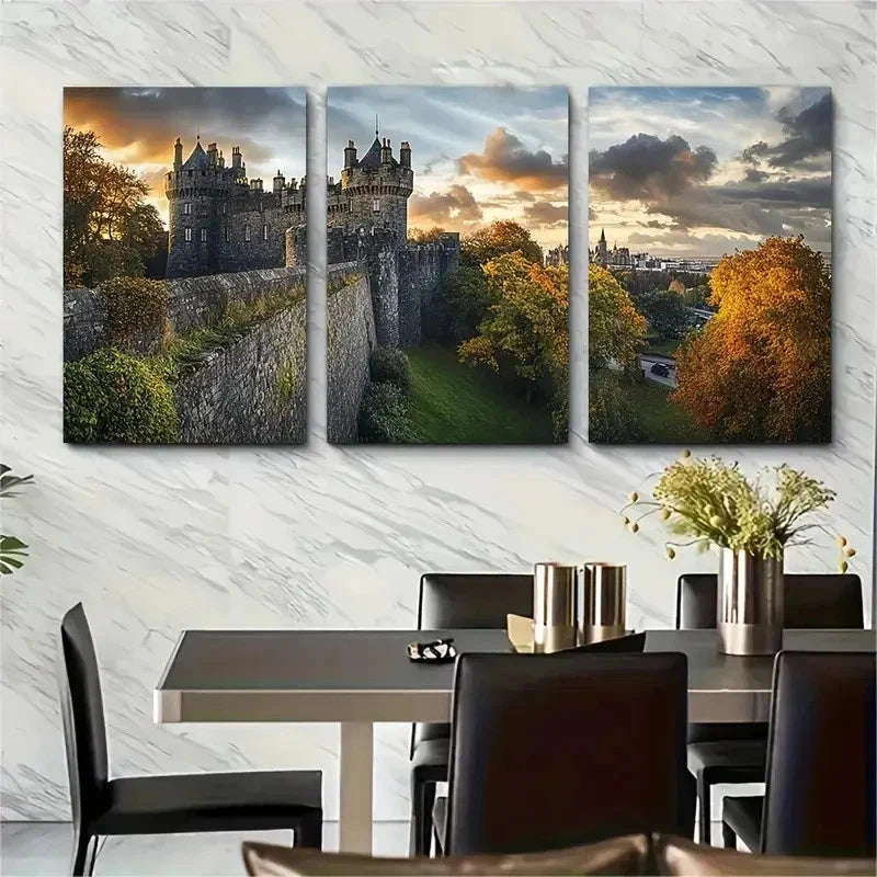 3pcs Cardiff Castle Home Decor Landscape Perfect Wall Art Set Canvas Framed 50x70cm - High Quality Print 100% Australian Made Wall Canvas Ready to Hang - Bella Home Decor