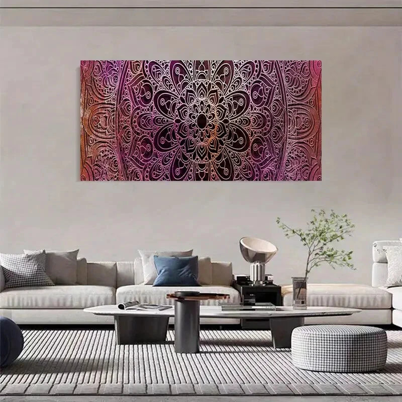 Chic Purple Mandala Flower Wall Art Canvas Office Home Room Framed 120x60cm - Bella Home Decor
