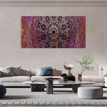Chic Purple Mandala Flower Wall Art Canvas Office Home Room Framed 120x60cm - Bella Home Decor