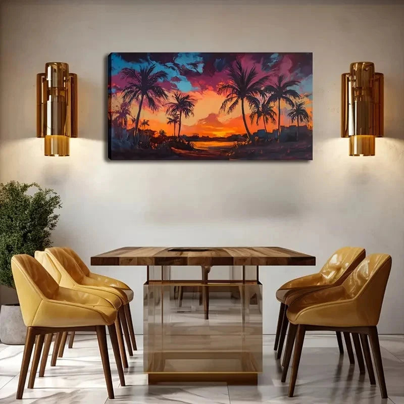 Scene With Palm Trees & Ocean Wall Art Canvas Office Home Room Framed 120x60cm