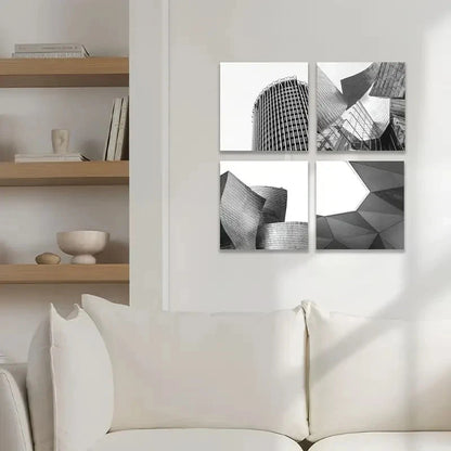 4pcs Architectural Photograph, Black And White Wall Art Canvas Framed