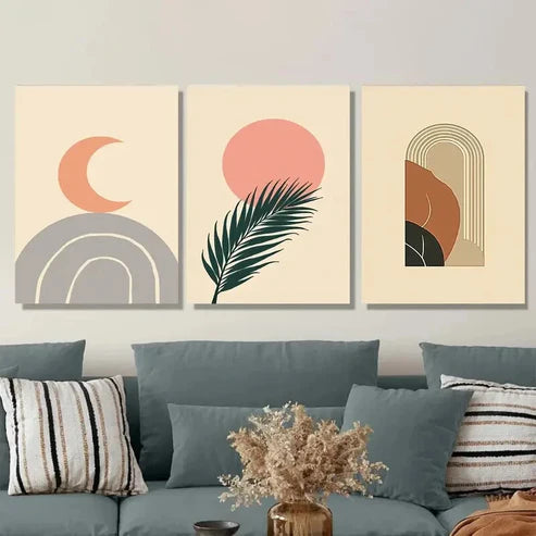 3pcs Abstract Modern Boho Green Wall Art Set Canvas Unframed - High Quality Print 100% Australian Made Wall Canvas - Bella Home Decor