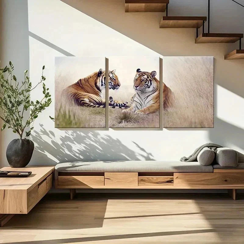 3pcs Two Tigers Tiger Couple Modern Wall Art Canvas Unframed - High Quality Print 100% Australian Made Wall Canvas