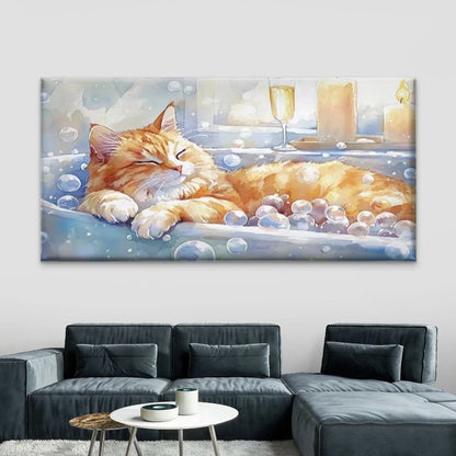 Tabby Cat in Bathtub Wall Art Canvas Office Home Room Framed 120x60cm
