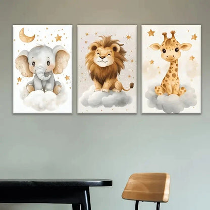 3pcs A cartoon animal and a git Wall Art Set Canvas Framed 60x90cm - High Quality Print 100% Australian Made Wall Canvas Ready to Hang - Bella Home Decor