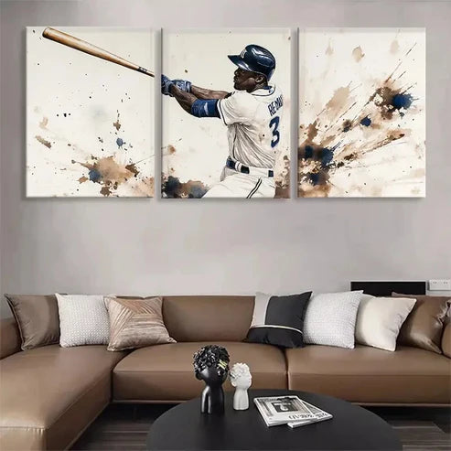 3pcs Baseball Player Dynamic Hitter Wall Art Canvas Unframed - High Quality Print 100% Australian Made Wall Canvas