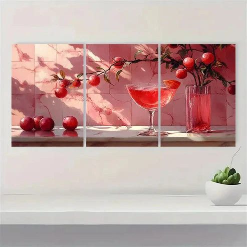 3pcs A Drink in Pink Fine Art Print E Wall Art Set Canvas Unframed - High Quality Print 100% Australian Made Wall Canvas