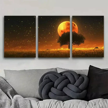 3 PCS Enchanted Moonlit Meadow Wrapped Wall Art Set Canvas Unframed - High Quality Print 100% Australian Made Wall Canvas - Bella Home Decor
