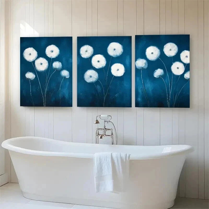 3pcs Elegant Blue and White Flower Perfect Wall Art Set Canvas Framed 60x90cm - High Quality Print 100% Australian Made Wall Canvas Ready to Hang