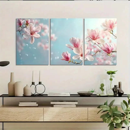 3pcs Beautiful Pink Magnolia Flowers Wall Art Set Canvas Framed 40x60cm - High Quality Print 100% Australian Made Wall Canvas Ready to Hang - Bella Home Decor