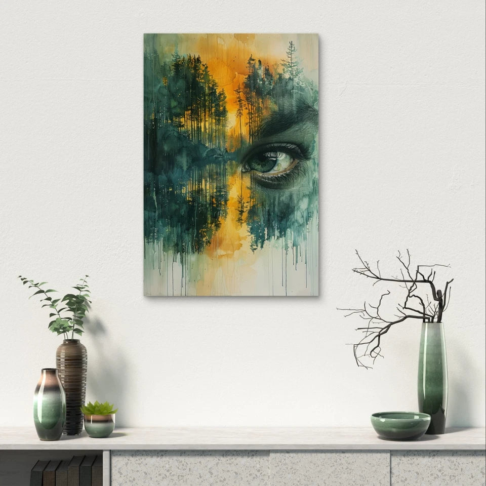 Green Eye and Forest Blended Illustration 40x60cm Metal Print Ready to Hang