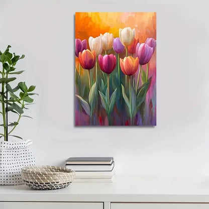 Beautiful Carnation Colorful Vibrant Tulip Painting 40x60cm Metal Print Ready to Hang - Bella Home Decor