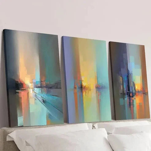 3pcs Geometric City Architecture & Skyline  Wall Art Set Canvas Unframed - High Quality Print 100% Australian Made Wall Canvas - Bella Home Decor