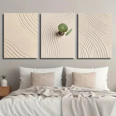 3pcs Japanese Courtyard Zen Meditation Decor Wall Art Set Canvas Unframed - High Quality Print 100% Australian Made Wall Canvas