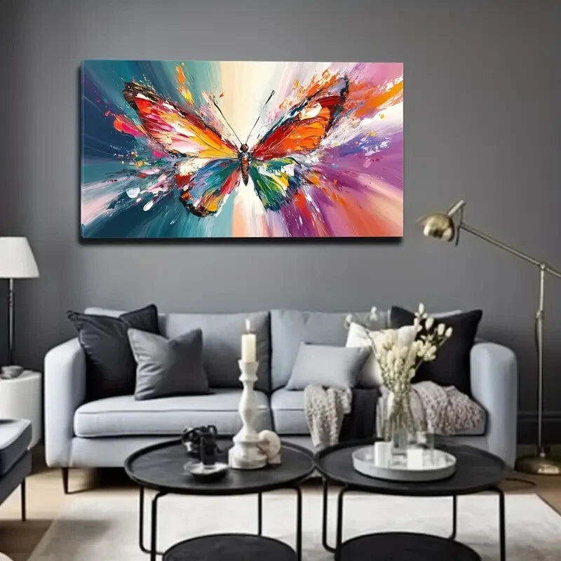 Vibrant Butterfly Blue & Purple Wall Art Canvas Office Home Room Framed 120x60cm - Bella Home Decor