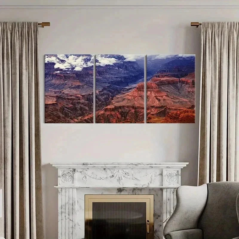 3pcs Brown Mountain Natural Landscape Wall Art Set Canvas Framed 50x70cm - High Quality Print 100% Australian Made Wall Canvas Ready to Hang - Bella Home Decor