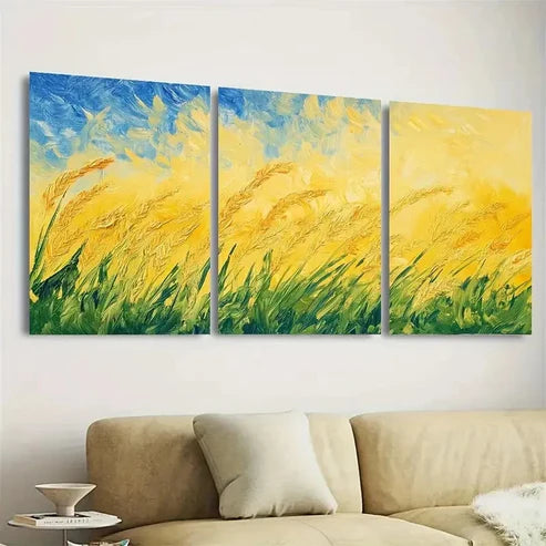 3pcs Wheat Field Art Wall Art Set Canvas Unframed - High Quality Print 100% Australian Made Wall Canvas - Bella Home Decor
