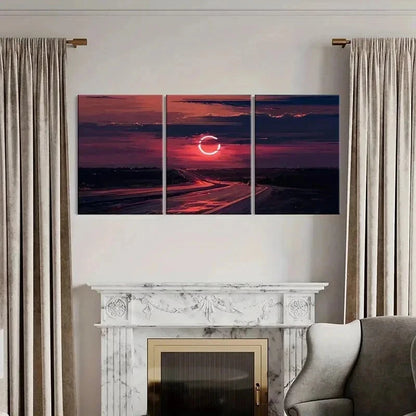 3pcs Road Art Painting At Dusk And Sunset Wall Art Set Canvas Framed 50x70cm - High Quality Print 100% Australian Made Wall Canvas Ready to Hang