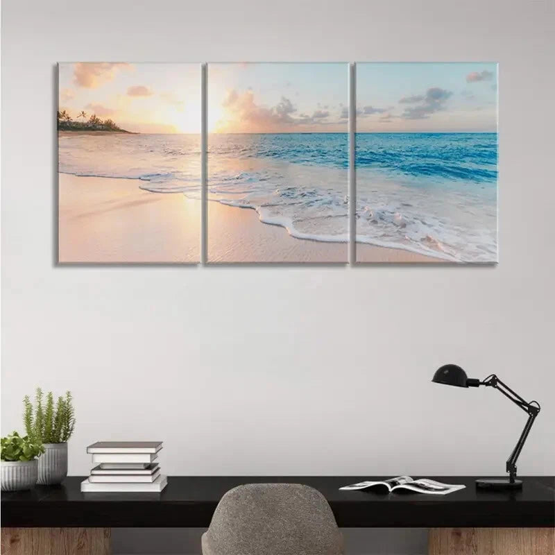 3pcs Beautiful Sunrise Sunset Waves Nature Metal Print Ready to Hang Art - Bella Home Decor
