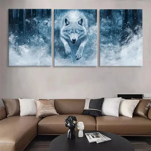 3pcs Arctic Wolf White Snowy Forest Wall Art Canvas Unframed - High Quality Print 100% Australian Made Wall Canvas