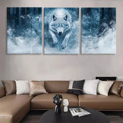 3pcs Arctic Wolf White Snowy Forest Wall Art Canvas Unframed - High Quality Print 100% Australian Made Wall Canvas