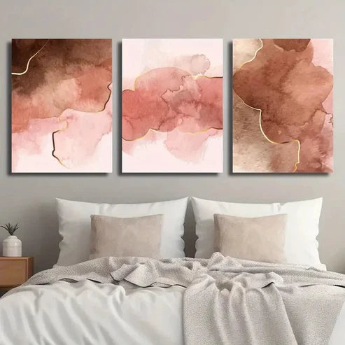 3pcs Abstract Pink Texture Golden Line Wall Art Set Canvas Unframed - High Quality Print 100% Australian Made Wall Canvas