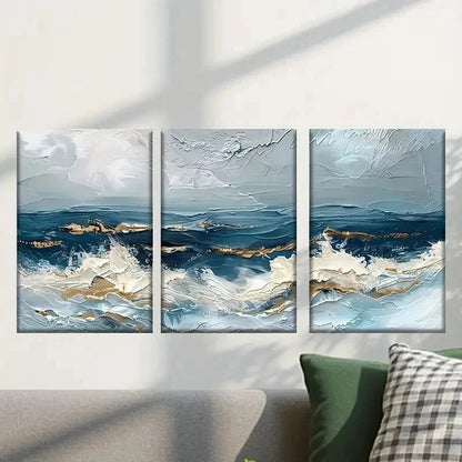 3pcs Abstract Ocean Waves in Blue and White Wall Art Set Canvas Framed 40x60cm - High Quality Print 100% Australian Made Wall Canvas Ready to Hang - Bella Home Decor