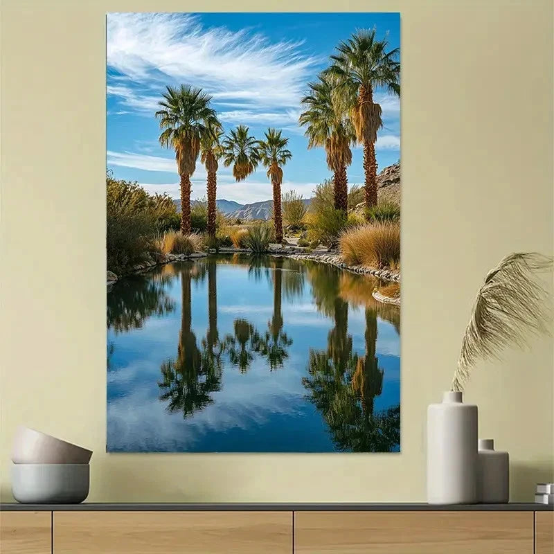 Palm Tree Reflection Pond Desert Poster 40x60cm Metal Print Ready to Hang