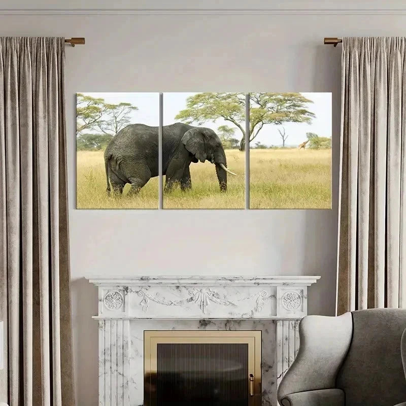 3pcs African Elephant Savanna Portrait Wall Art Set Canvas Framed 60x90cm - High Quality Print 100% Australian Made Wall Canvas Ready to Hang - Bella Home Decor