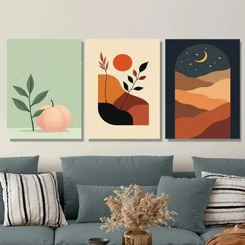 3pcs Peach, Sunset, And Night Sky Abstract Wall Art Set Canvas Unframed - High Quality Print 100% Australian Made Wall Canvas