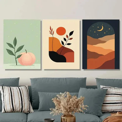 3pcs Peach, Sunset, And Night Sky Abstract Wall Art Set Canvas Unframed - High Quality Print 100% Australian Made Wall Canvas