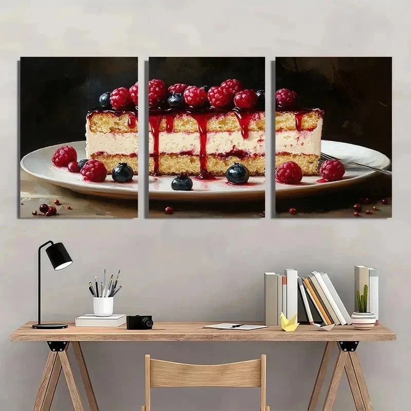 3pcs Cake Dessert Food Delicious Perfect Wall Art Set Canvas Framed 50x70cm - High Quality Print 100% Australian Made Wall Canvas Ready to Hang - Bella Home Decor