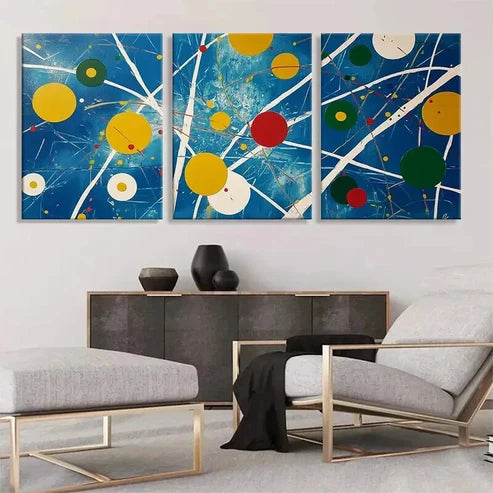 3pcs Colorful Circles and Lines Bold Perfect  Art Set Canvas Unframed - High Quality Print 100% Australian Made Wall Canvas - Bella Home Decor