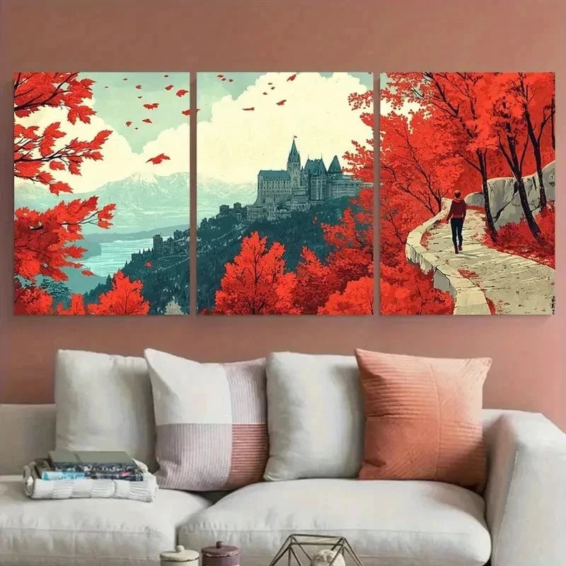 3pcs Vintage Quebec Décor Retro Montreal Perfect  Wall Art Set Canvas Framed 40x60cm - High Quality Print 100% Australian Made Wall Canvas Ready to Hang