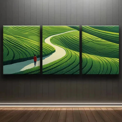 3pcs Triptych Green Landscape Rolled Nature Wall Art Set Canvas Unframed - High Quality Print 100% Australian Made Wall Canvas