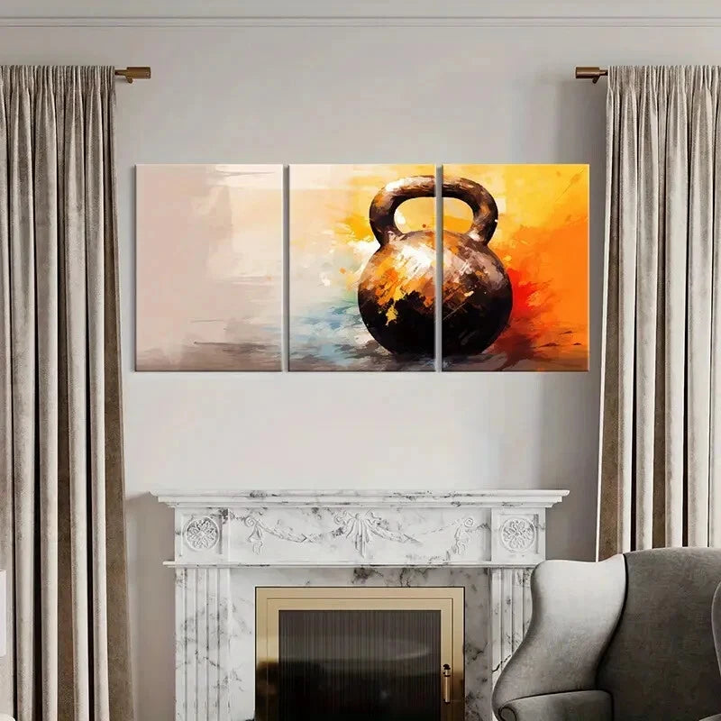 3pcs Kettlebells Abstract Paintings Bright Colors Metal Print Ready to Hang Art - Bella Home Decor
