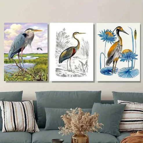 3pcs Herons in Nature Landscape Modern Wall Art Set Canvas Unframed - High Quality Print 100% Australian Made Wall Canvas