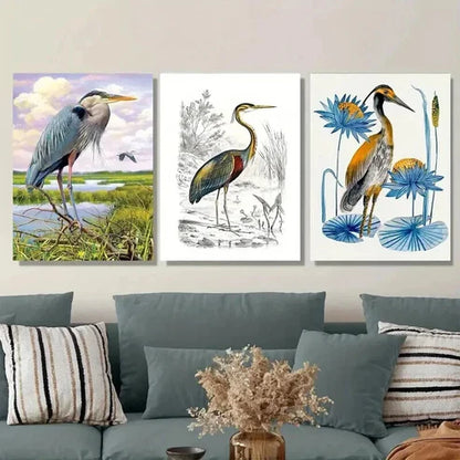 3pcs Herons in Nature Landscape Modern Wall Art Set Canvas Unframed - High Quality Print 100% Australian Made Wall Canvas