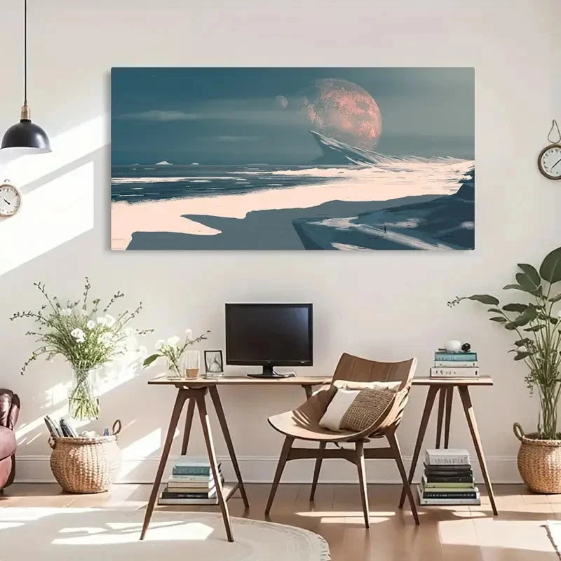 Moonlit Ocean & Seaside Décor Wall Art Canvas Office Home Room Framed 120x60cm - Bella Home Decor