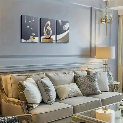 3pcs Modern Spheres & Feather Abstract Perfect Wall Art Set Canvas Framed 60x90cm - High Quality Print 100% Australian Made Wall Canvas Ready to Hang - Bella Home Decor