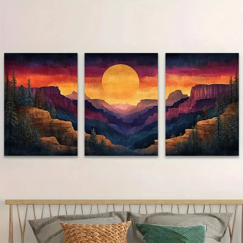 3pcs Sunset Colors & Native American Patterns  Wall Art Set Canvas Framed 40x60cm - High Quality Print 100% Australian Made Wall Canvas Ready to Hang