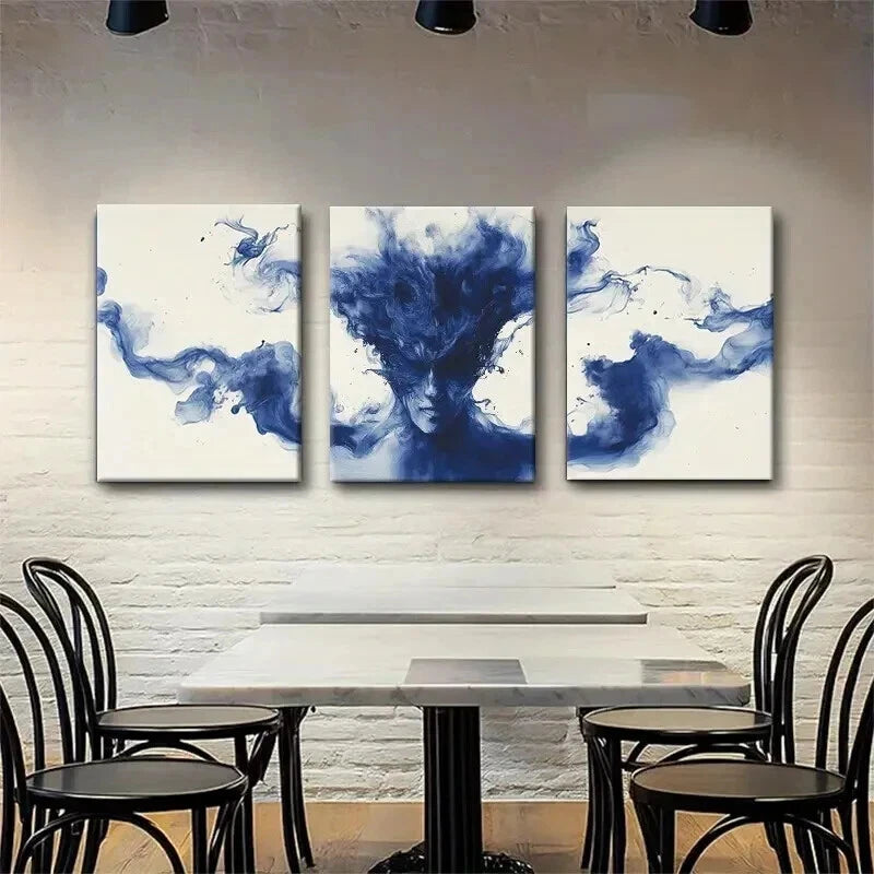 3pcs Modern Fluid Smoke Effect Blue Perfect Wall Art Set Canvas Framed 50x70cm - High Quality Print 100% Australian Made Wall Canvas Ready to Hang - Bella Home Decor