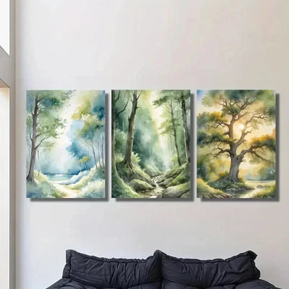 3pcs Serene Forest Path And River Scene Wall Art Canvas Unframed - High Quality Print 100% Australian Made Wall Canvas